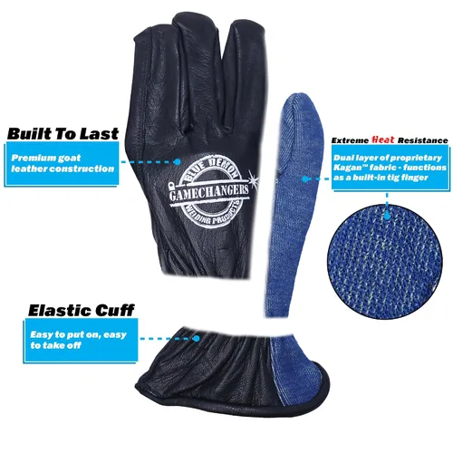 Miniatura 3 de Blue Demon Guantes de soldadura Gamechanger Shorties, escudo térmico kagan integrado en meñique, excelente destreza, construcción de cuero de cabra