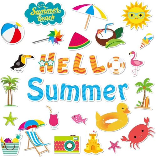 Recortes coloridos Hello Summer de girasol, decoración inspiradora para aula, recortes de verano para la escuela, fiesta temática de verano