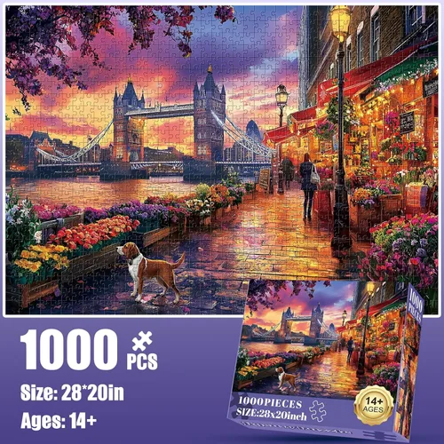 Miniatura 2 de Rompecabezas de 1000 piezas para adultos, rompecabezas del puente de la torre de Londres, rompecabezas de escenas callejeras de 1000 piezas