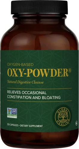 Global Healing Center Oxy-Powder Limpiador de colon seguro y natural a base de oxígeno y alivio del estreñimiento ocasional (120 cápsulas) (el