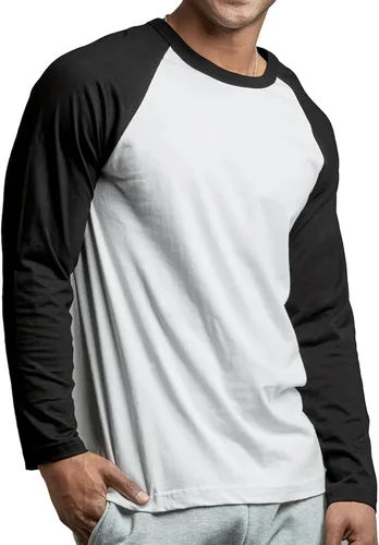 Miniatura 33 de Camiseta de béisbol raglán para hombre, de algodón, dos tonos, casual, atlética