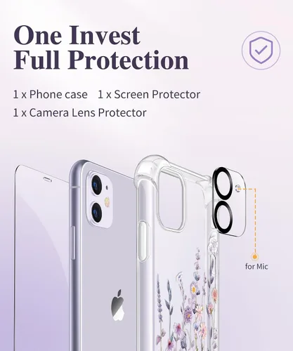 Miniatura 7 de GVIEWIN - Funda para iPhone 11 con protector de pantalla + protector de lente de cámara, cubierta protectora transparente suave de poliuretano
