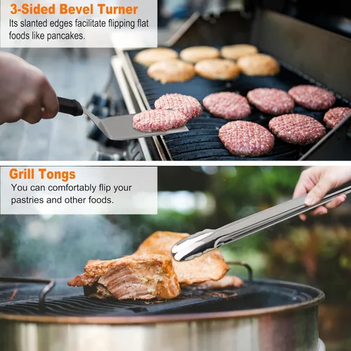 Miniatura 6 de grilljoy Juego de accesorios profesionales para plancha con prensa de hamburguesas Smash – Espátula de parrilla extra gruesa, Volteador, Paleta