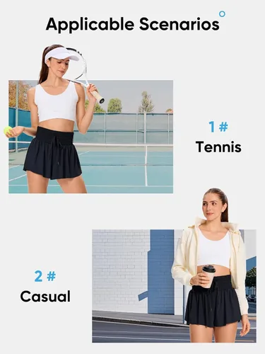 Miniatura 6 de Blaosn Pantalones cortos deportivos fluidos para mujer, entrenamiento, correr, gimnasio, yoga, falda pantalón de cintura alta, falda de sudor, ropa