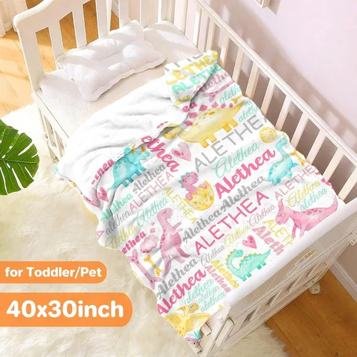 Miniatura 2 de Manta personalizada con nombre de bebé, dinosaurios, regalo para bebés y niñas, manta de franela suave para recién nacidos, manta cómoda y acogedora