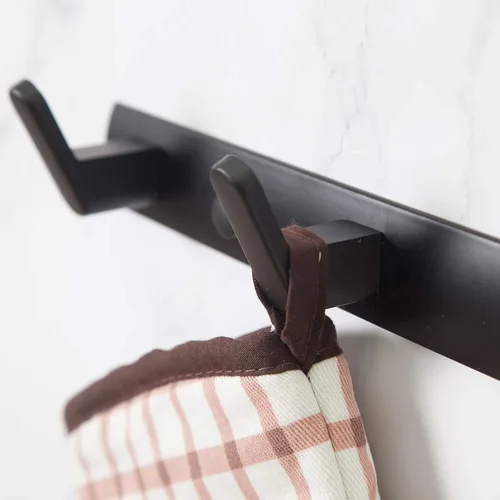 Miniatura 6 de 4 ganchos de pared negro mate para toallas de baño, de acero inoxidable, resistente, para colgar abrigos, percheros decorativos para colgar
