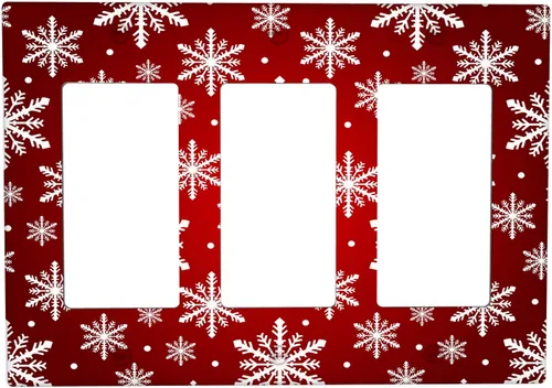 Miniatura 82 de Cubierta de interruptor de luz dúplex de 1 banda, cubierta decorativa de Navidad con copos de nieve rojos, placa frontal decorativa para cocina