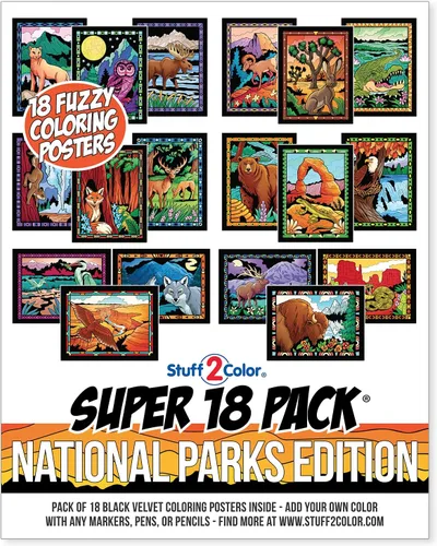 Super Paquete de 18 Pósteres de Terciopelo Difuso para Colorear (Edición de Parques Nacionales) - Excelente para Tiempo en Familia, Artes y