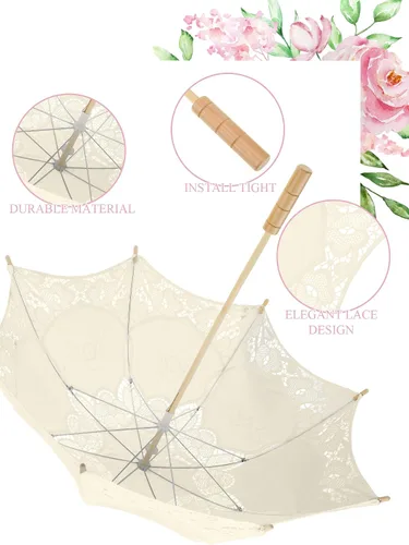 Miniatura 3 de Sombrilla de encaje de 6 piezas, sombrilla de encaje para boda, sombrilla de encaje vintage con asa para dama de honor, niña de las flores