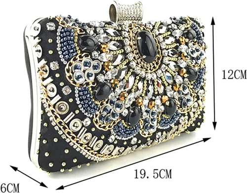Miniatura 3 de Lanpet Bolso de noche con diamantes de imitación de cristal para mujer, bolso de hombro con correa de cadena, Negro 2