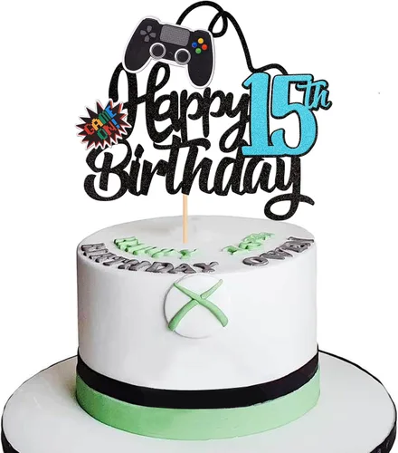Miniatura 29 de 1 PCS Decoración para Pastel de Videojuegos Feliz Cumpleaños 14 con Purpurina, Palillo Decorativo de Pastel de Videojuegos Game On Controladores