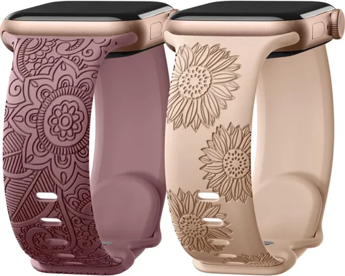 Miniatura 16 de Odbeai Correa deportiva de silicona suave con grabado floral compatible con Apple Watch de 1.496 pulgadas, 1.575 pulgadas, 1.614 pulgadas, 1.654