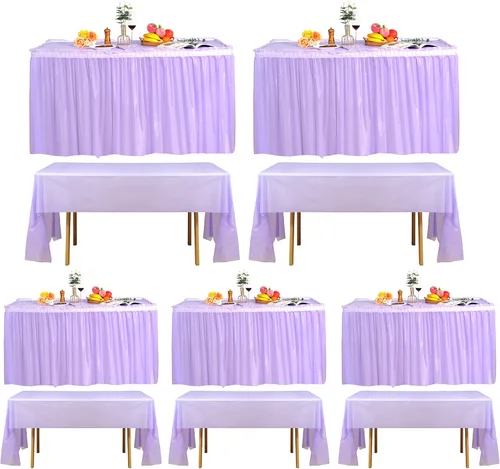 Miniatura 9 de Frtzal Paquete de 5 faldas y paños de mesa de plástico, mesas rectangulares, 54 x 108 pulgadas, azul, fiesta, cumpleaños, baby shower