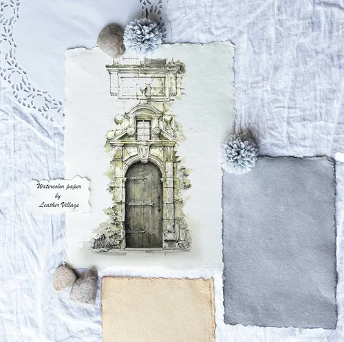 Miniatura 6 de LEATHER VILLAGE Papel de acuarela, 140lb (300gsm), 9 x 12 pulgadas, 25 hojas, papel de borde irregular hecho a mano, texturizado, técnica mixta