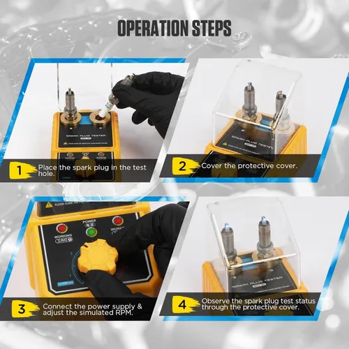 Miniatura 8 de SPT101 Probador de bujías de doble orificio - Probador de bobina de encendido ajustable de 0-6000 rpm con cubierta protectora Herramienta