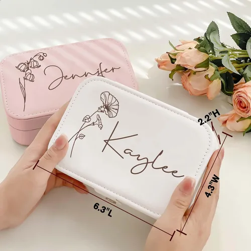Miniatura 4 de Joyero personalizado de regalo para mujer, estuche de joyería de viaje personalizado, organización, cuero, personalizado, cumpleaños, aniversario
