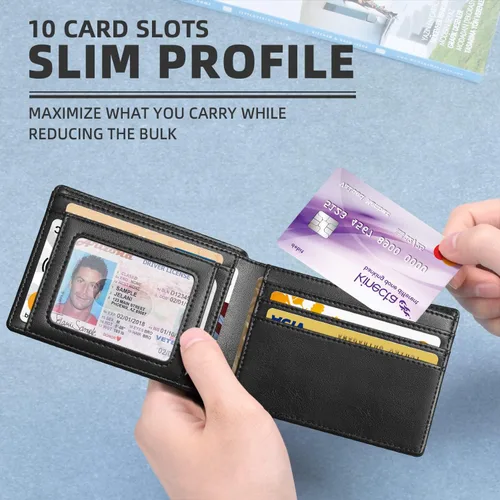 Miniatura 64 de Zitahli Billetera para hombre, de piel fina, con bloqueo RFID, minimalista, plegable, tarjetero con caja de regalo