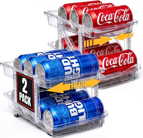 Dispensador de Lata de Soda Expandible Para Refrigerador - Pack de 2 - Organizador Transparente de Latas de Soda Para Refrigerador, Cocina y