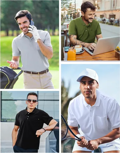 Miniatura 6 de MIER Men's Golf Polo Shirt with Pocket Short Sleeve Quick Dry Collared Work Casual Shirts UPF 50+ Performance Polyester