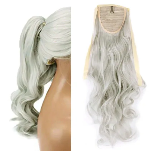 Miniatura 21 de Extensión de cabello sintético rizado con clip, cola de caballo larga, con clip, para niñas, mujeres y mujeres