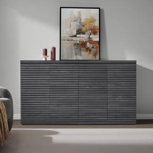 Miniatura 8 de SICOTAS Gabinete Buffet con Almacenamiento Aparador de Acento Credenza Moderna con Puertas y Estantes Consola de Medios Acanalada Mesa de Bar