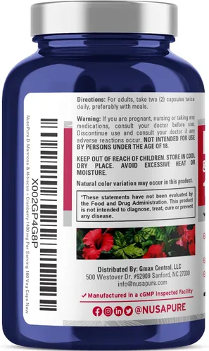 Miniatura 3 de NusaPure Complejo D-Manosa 1400 mg (con hibisco y arándano) - 180 cápsulas vegetales sin OMG y veganas