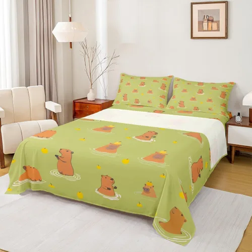 Miniatura 20 de Capybara - Juego de sábanas de regalo tamaño individual, juego de sábanas de decoración de animales kawaii Capybara para decoración de habitación