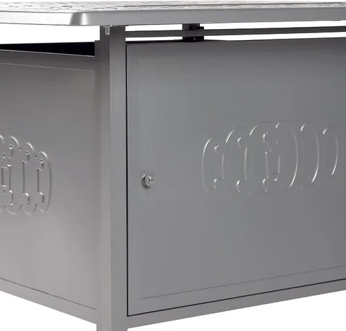 Miniatura 6 de Mesa cuadrada de aluminio para fogata de propano de 42 x 42 pulgadas con cuentas de vidrio, dos tapas, tapa, 57,000 BTU en acabado blanco Gris
