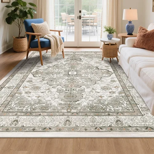 Miniatura 139 de U'Artlines Alfombra de Área Bohemia Lavable, 2x3 Pequeña Suave Antideslizante Vintage Felpudo para Puerta Frontal Interior Alfombra Verde