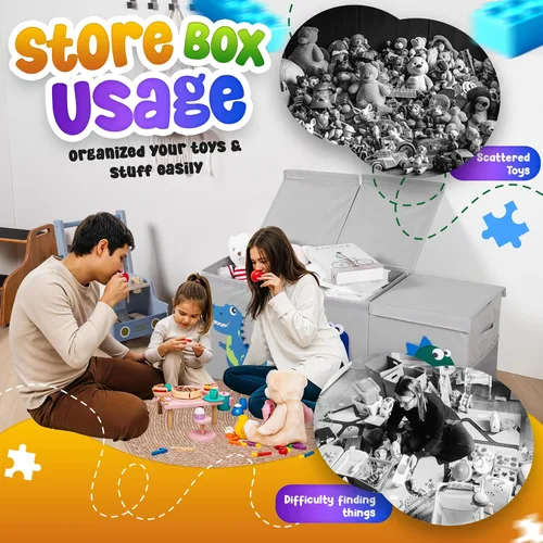 Miniatura 7 de Organizador de almacenamiento de juguetes extra grande para niños, caja de juguetes plegable de 40 x 13 x 16 pulgadas con 3 tapas, divisores