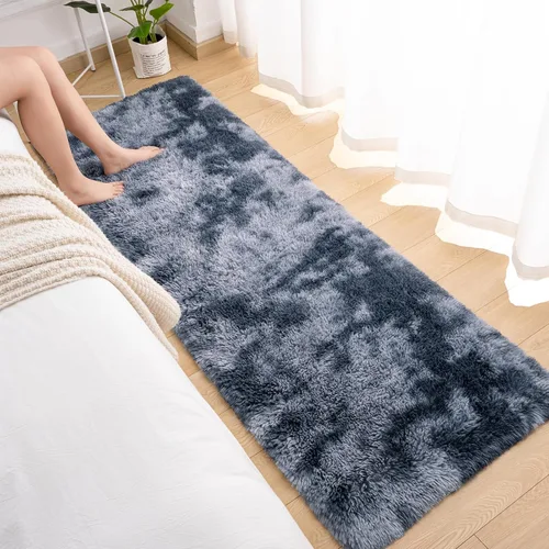 Miniatura 3 de Softlife Alfombra de Área para Dormitorio, Alfombra Shag Mullida de Felpa con Teñido Tie Dye Azul Arcoíris para Sala de Estar de Niñas, Alfombra