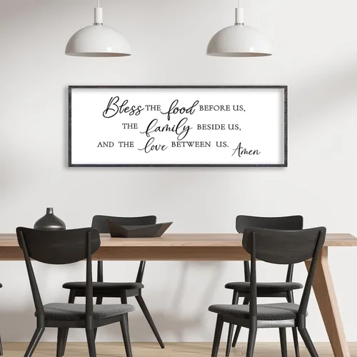 Miniatura 7 de LuZhiQiang Arte de pared para comedor 81,3×30,5 cm "Bless The Food Before Us" Letrero cristiano para cocina, cita familiar agradecida, cuadro grande