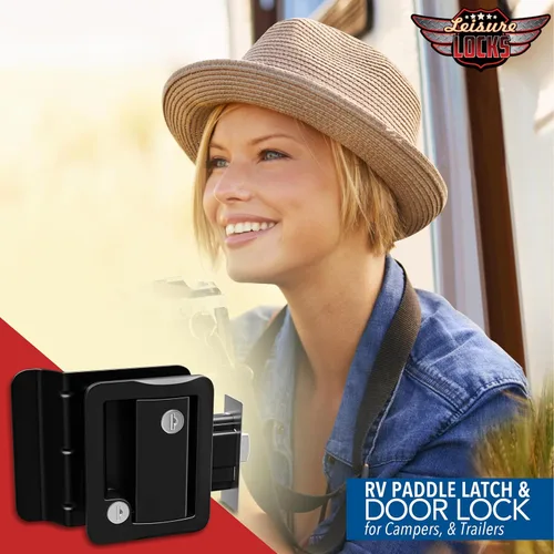 Miniatura 9 de Cerradura de puerta de entrada para remolque de viaje RV Cerrojo polar de paleta negra