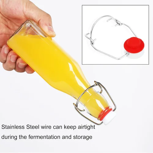 Miniatura 5 de Paquete de 6 botellas de vidrio con tapón oscilante de 8 oz, botellas de vidrio con tapón oscilante de 8 oz con tapa para elaboración casera