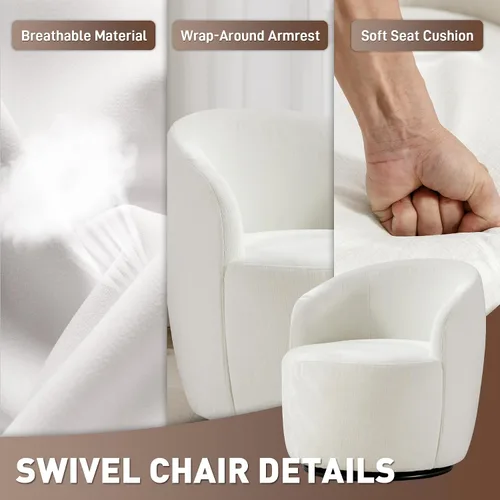 Miniatura 5 de Wrofly Silla giratoria de barril moderna, cómoda silla giratoria Boucle, cómoda silla redonda de chenilla, pequeña silla tapizada para sala