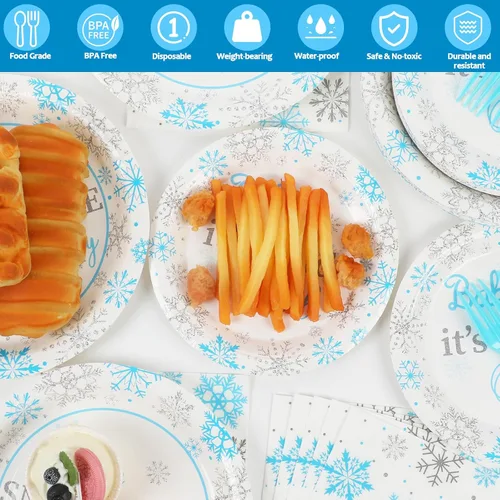 Miniatura 3 de 96 piezas Un pequeño copo de nieve está en camino Decoraciones de fiesta de baby shower Copo de nieve bebé hace frío afuera Platos de baby shower
