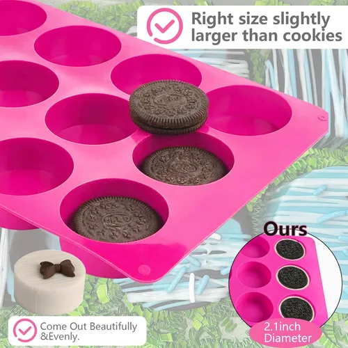 Miniatura 5 de Moldes de silicona para galletas de chocolate redondas, moldes de chocolate cilíndricos de 12 cavidades de SAGOOITS para oreo cubierto, galletas