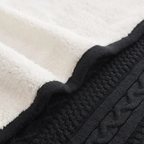 Miniatura 7 de Longhui bedding Manta de punto trenzado acrílico negro de 50 x 63 pulgadas, gruesa, suave, grande, acogedora manta de forro polar de punto