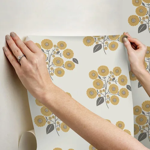 Miniatura 7 de Papel tapiz de pelar y pegar gris mostaza de Strawflower