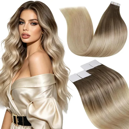 Miniatura 35 de LaaVoo Extensiones adhesivas de cabello humano real, color negro azabache, extensiones de cabello humano liso y sedoso, 10 pulgadas, 20