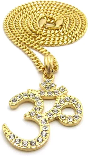 Brillante joyeros Estados Unidos para hombre nueva india Yoga Om Iced Out colgante de 24" cuerda, cadena, caja cubano Hip Hop collar inspirado