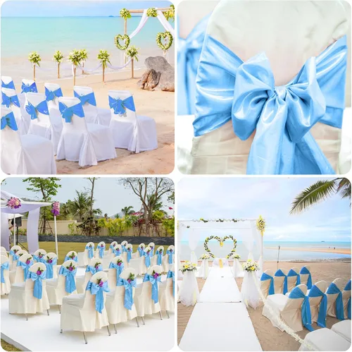 Miniatura 7 de 10 PCS Lazos de Satén Azul Bebé para Sillas Bandas Universales Cintas para Sillas Lazos Traseros para Bodas Fiestas Recepciones Eventos Banquetes