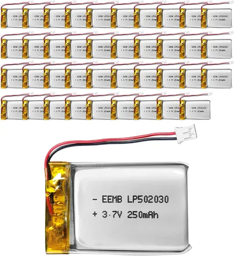 EEMB Paquete de 40 baterías de polímero de litio 3.7 V 250 mAh 502030 Lipo con conector JST de cable para VXI Blue Parrott - Confirma la polaridad