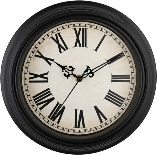 Miniatura 9 de Plumeet Reloj de pared de metal grande, 13 pulgadas, sin tictac, clásico, retro, silencioso, de hierro, decorativo, cocina, sala de estar, Marrón