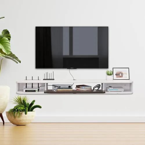 Miniatura 3 de Pmnianhua Consola de TV flotante, consola multimedia montada en la pared de 55 pulgadas, mueble de TV flotante, soporte de TV flotante moderno
