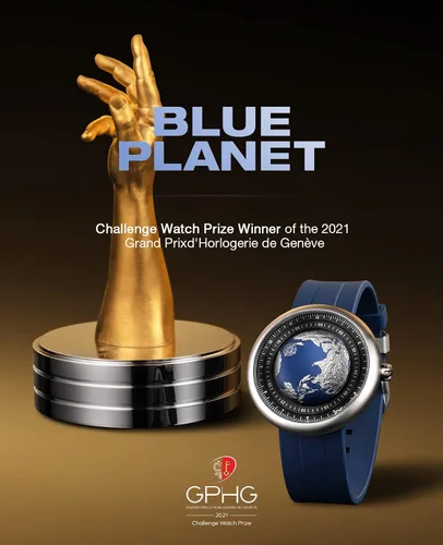 Miniatura 2 de CIGA Design Reloj mecánico automático Blue Planet Serie U de acero inoxidable, titanio, cerámica, caja de zafiro fluoruro y cerámica para hombres