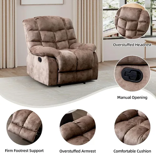 Miniatura 4 de CANMOV Silla reclinable manual, sofá reclinable individual con respaldo y reposabrazos sobrerelleno para sala de estar, muebles de dormitorio