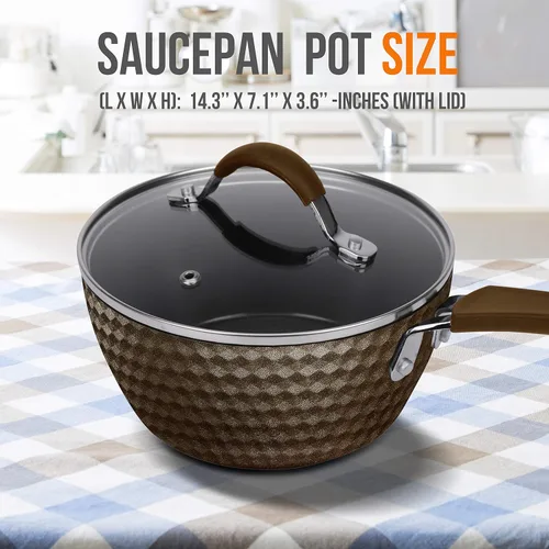 Miniatura 2 de NutriChef Olla de salsa duradera con tapa, antiadherente de alta calificación con tapas de vidrio templado transparente, 1.7 cuartos de galón