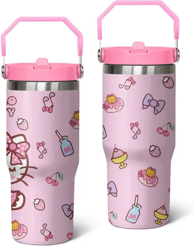 Miniatura 8 de Vaso para Adultos Botella de Agua Tazas de Doble Pared para Niños 20 oz Rosa Taza de Café Cosas de Gato Vaso Aislado Regalos para Niñas Mujeres
