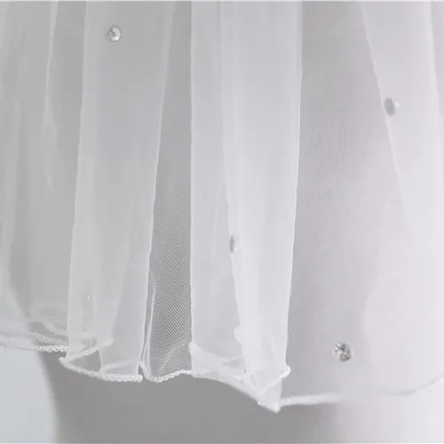 Miniatura 5 de Clataly Velos de novia de cristal cortos de 1 nivel velo de malla suave con peine de metal despedida de soltera fiesta novia para ser regalo, Blanco